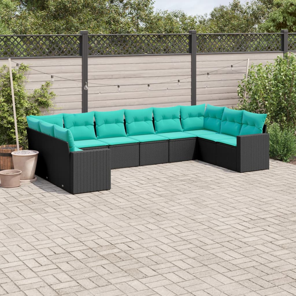 sofasæt til haven 10 dele med hynder polyrattan sort