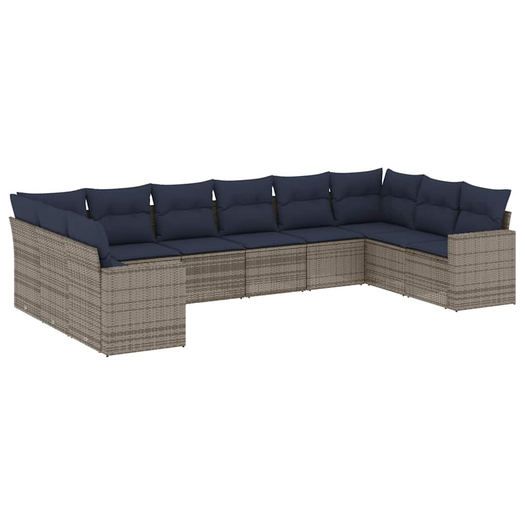 sofasæt til haven 10 dele med hynder polyrattan grå