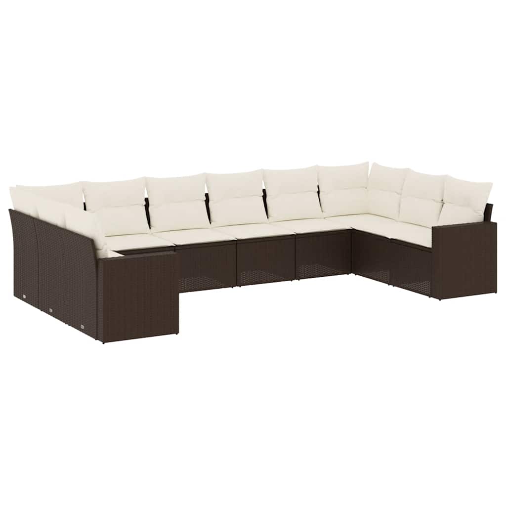 sofasæt til haven 10 dele med hynder polyrattan brun
