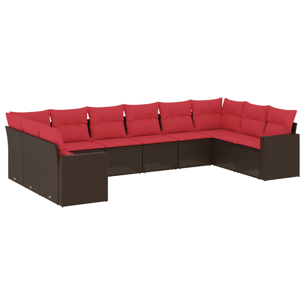 sofasæt til haven 10 dele med hynder polyrattan brun