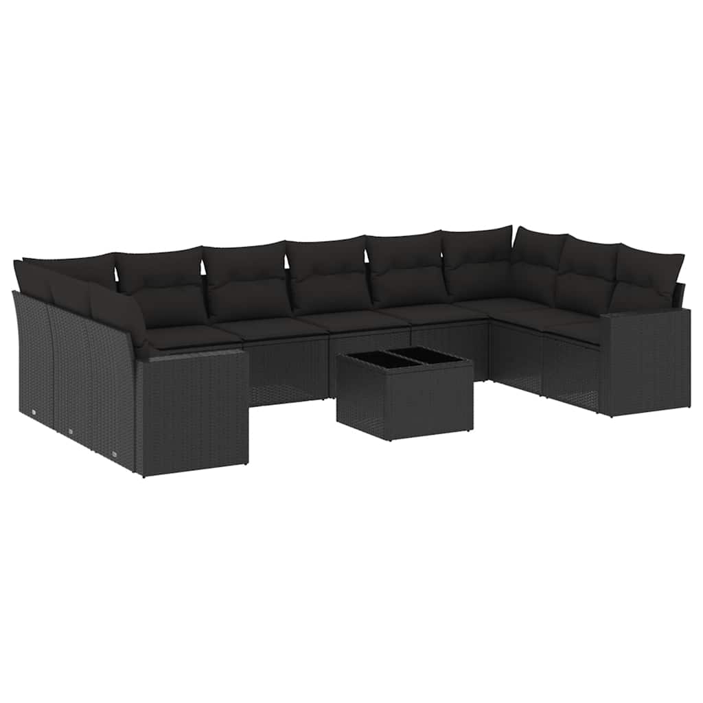 sofasæt til haven 11 dele med hynder polyrattan sort