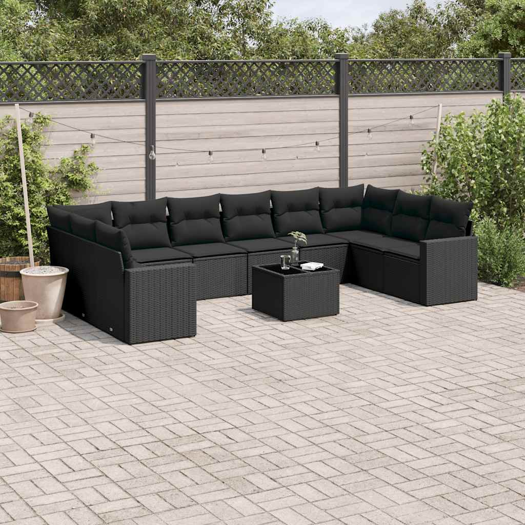 sofasæt til haven 11 dele med hynder polyrattan sort