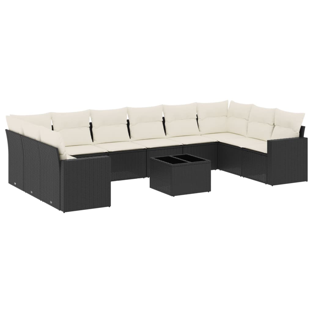 sofasæt til haven 11 dele med hynder polyrattan sort