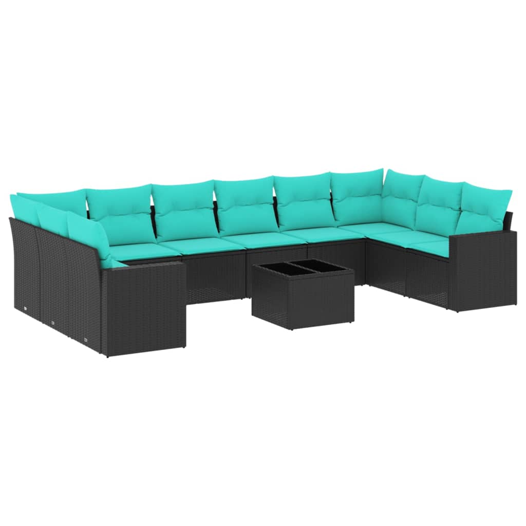sofasæt til haven 11 dele med hynder polyrattan sort