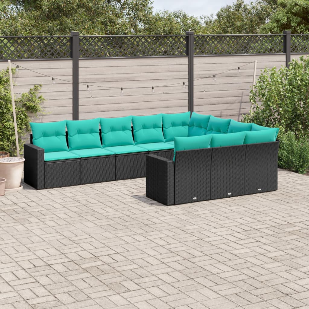 sofasæt til haven 10 dele med hynder polyrattan sort