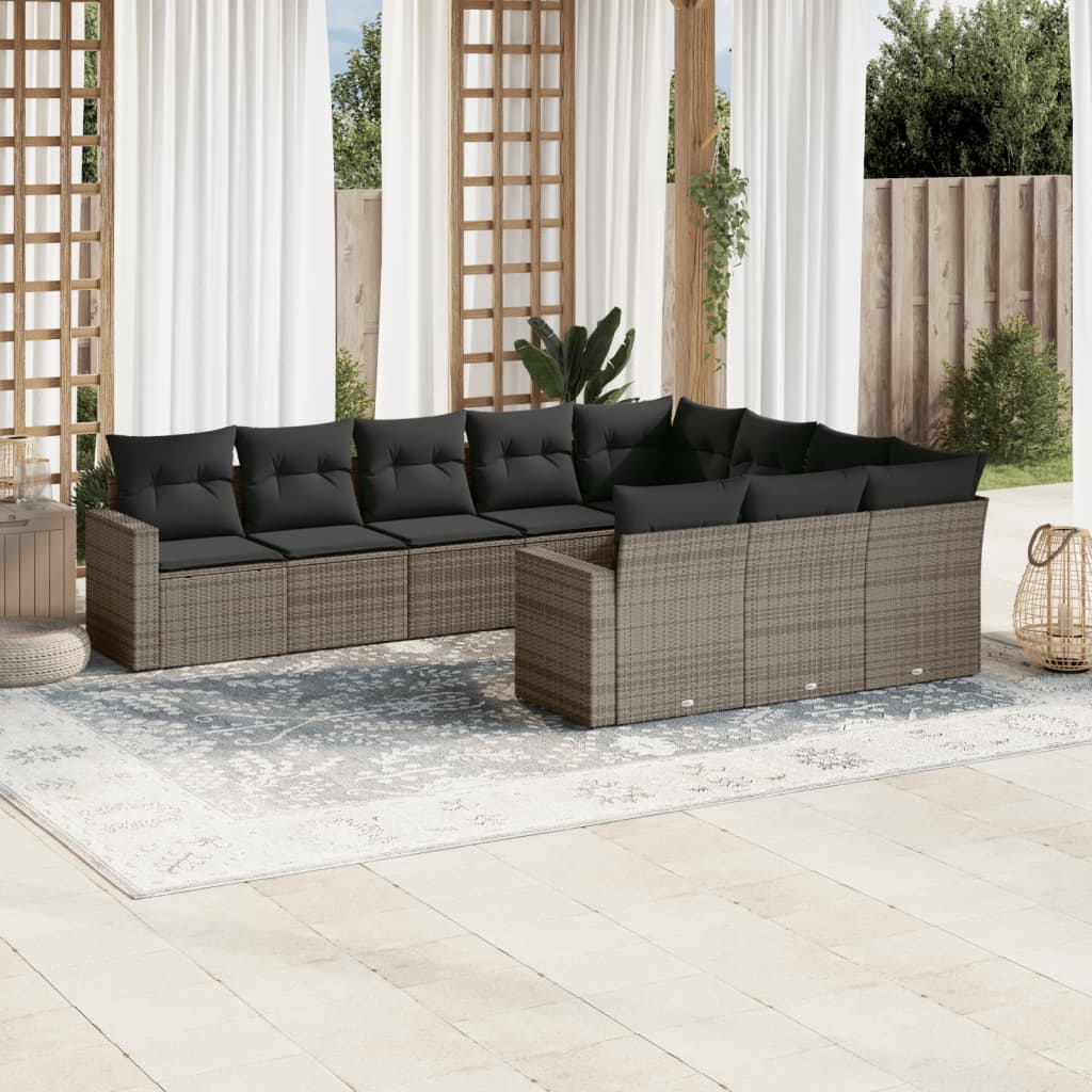 sofasæt til haven 10 dele med hynder polyrattan grå