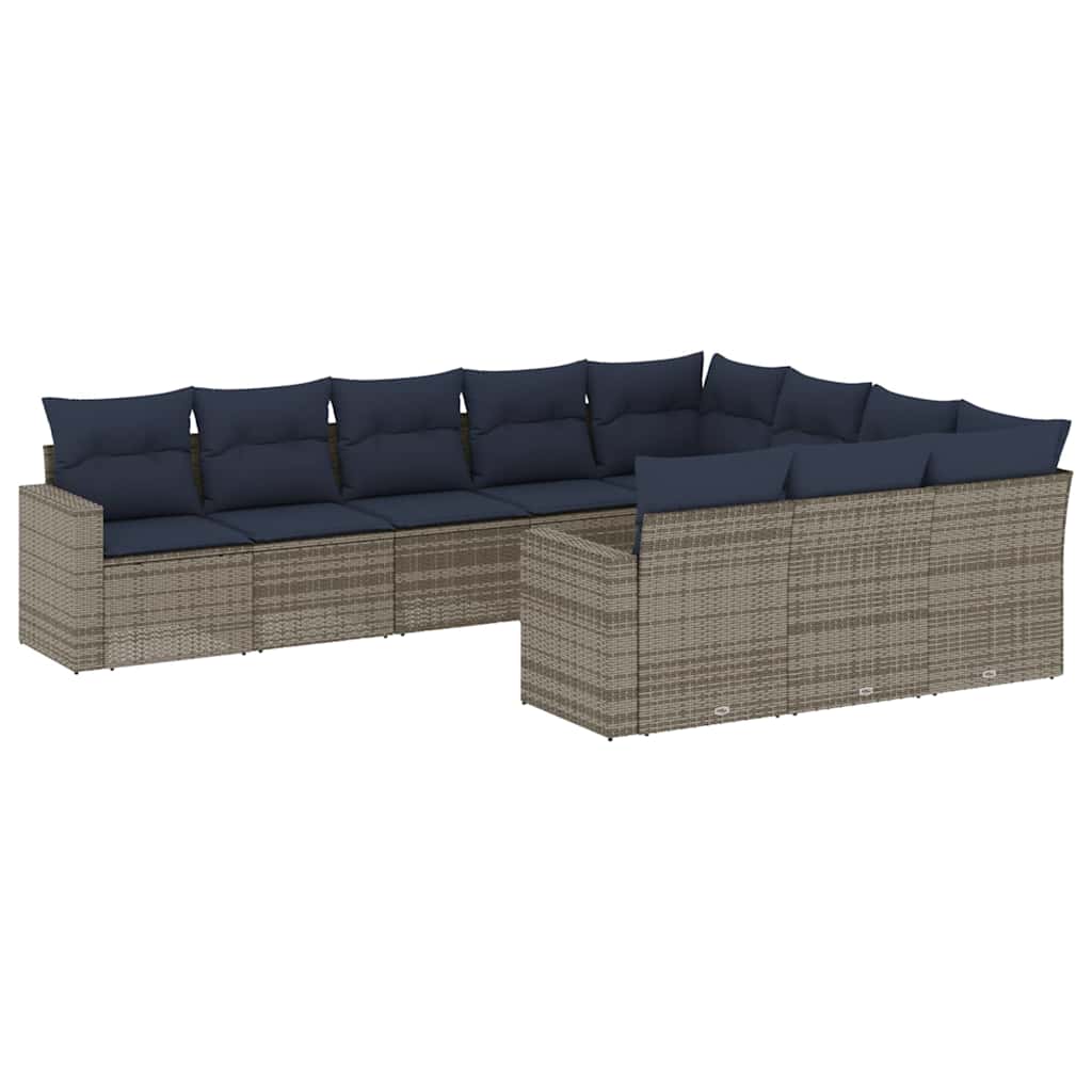 sofasæt til haven 10 dele med hynder polyrattan grå