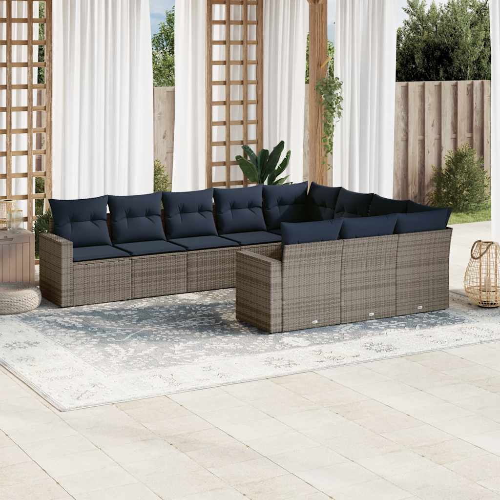sofasæt til haven 10 dele med hynder polyrattan grå
