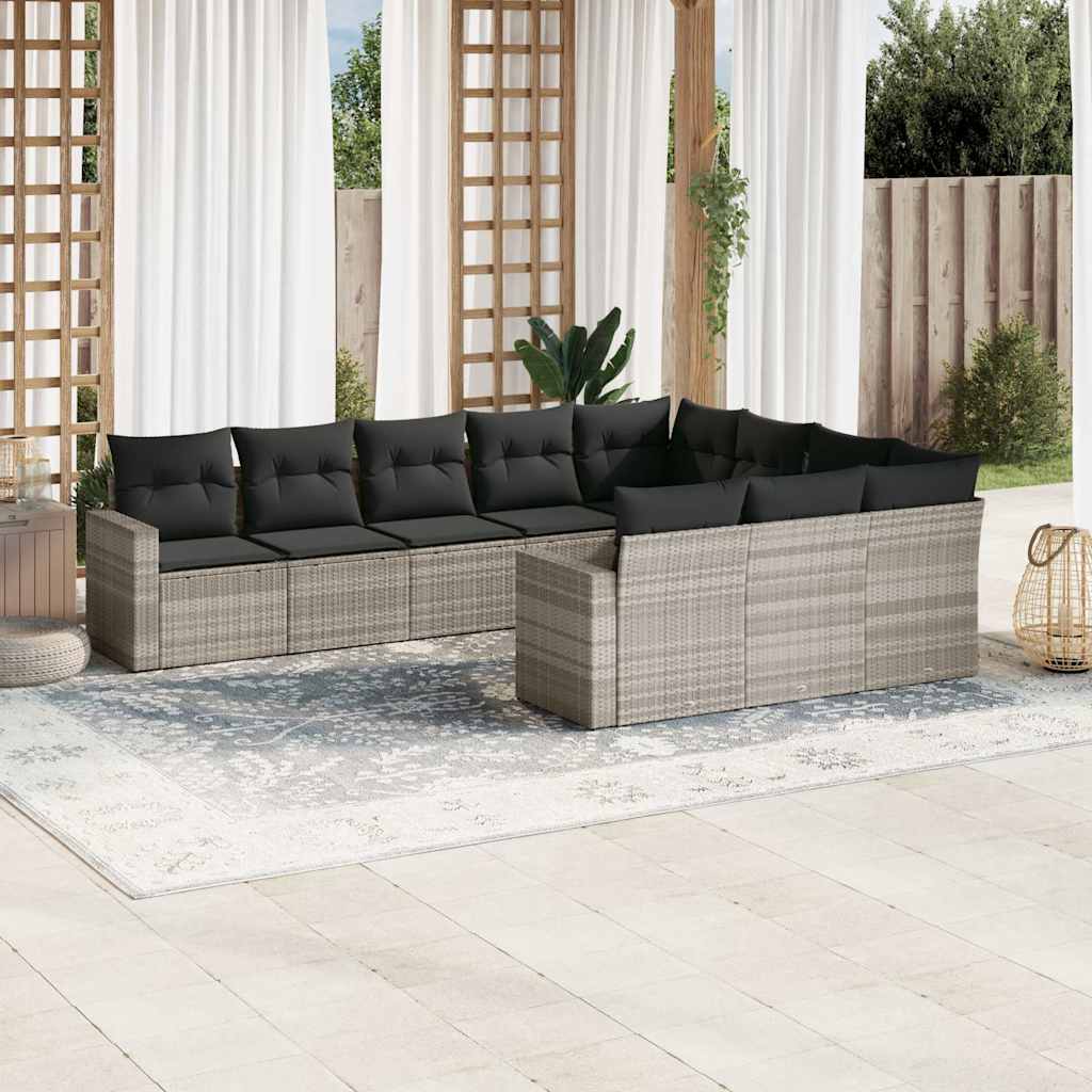 sofasæt til haven 10 dele med hynder polyrattan lysegrå