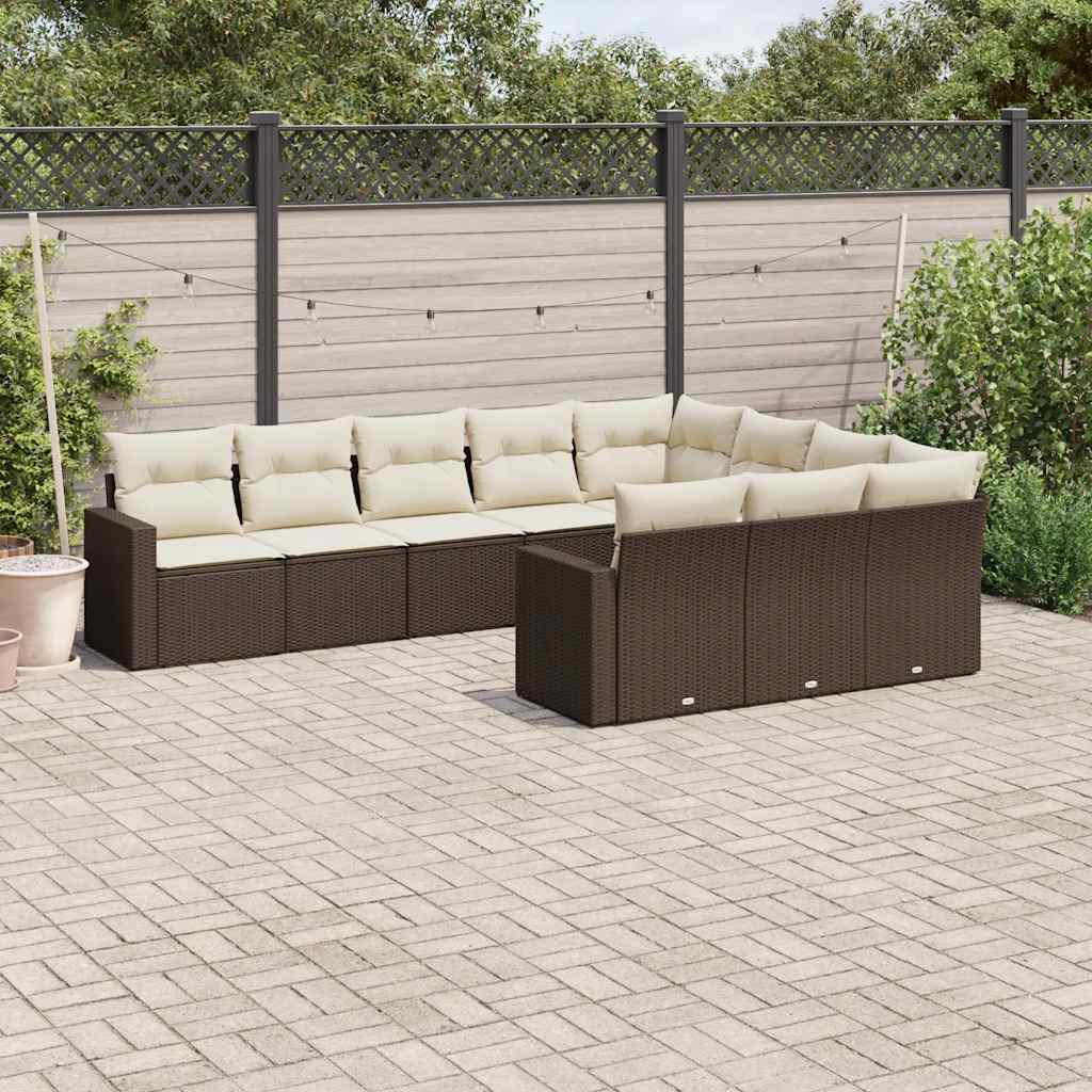 sofasæt til haven 10 dele med hynder polyrattan brun