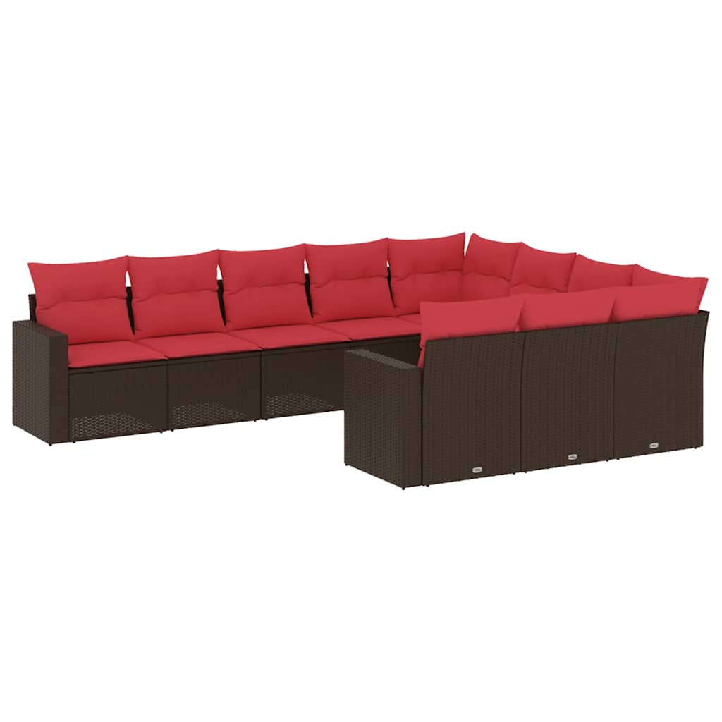 sofasæt til haven 10 dele med hynder polyrattan brun