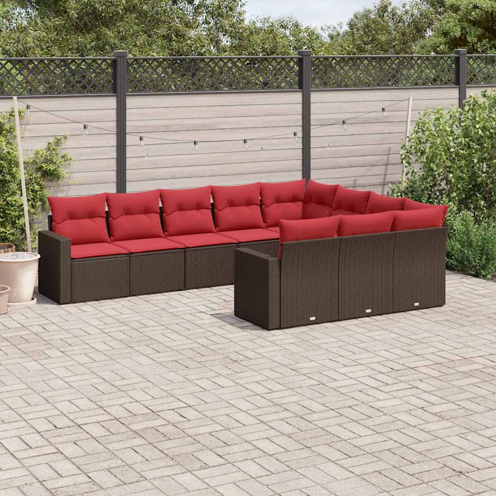 sofasæt til haven 10 dele med hynder polyrattan brun