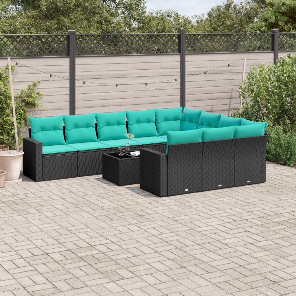 sofasæt til haven 11 dele med hynder polyrattan sort