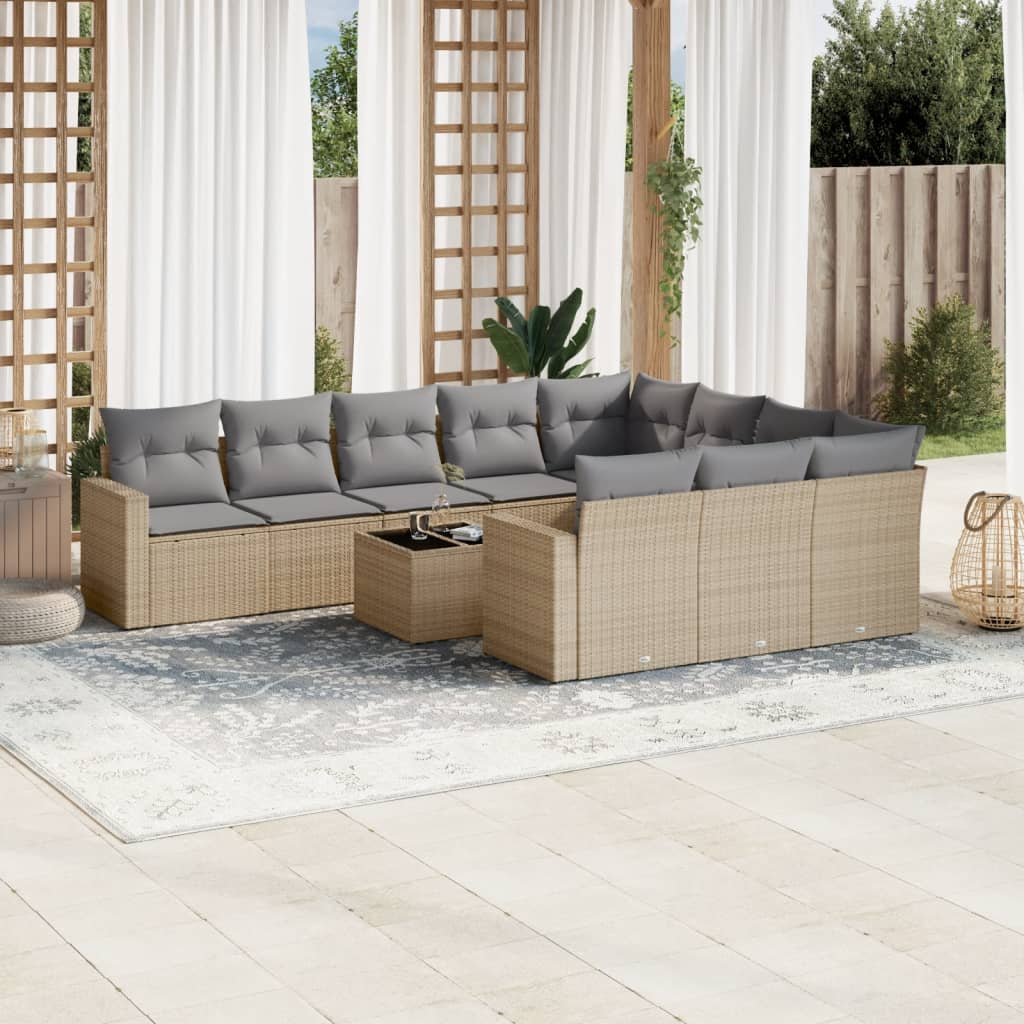 sofasæt til haven 11 dele med hynder polyrattan beige