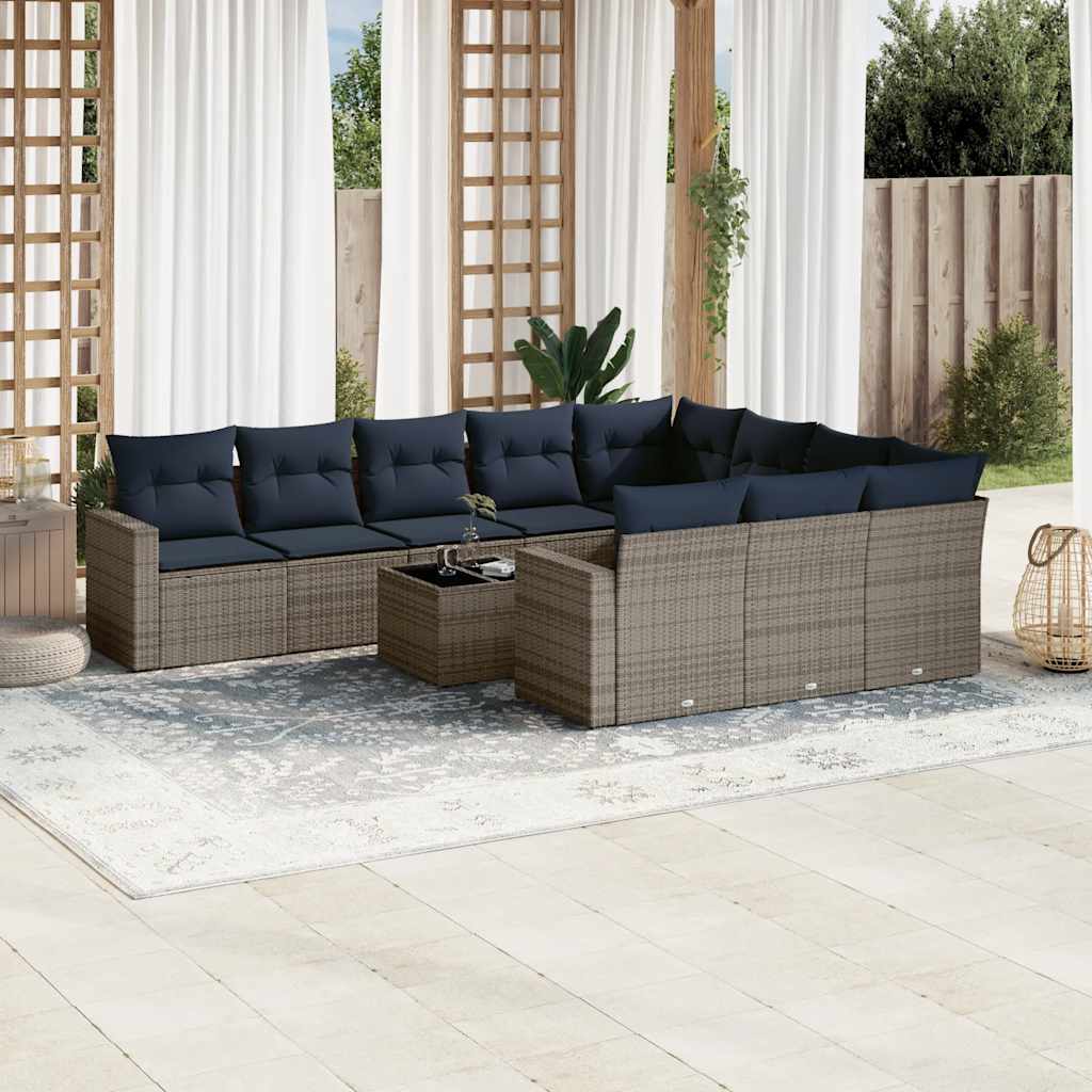 loungesæt til haven 11 dele med hynder polyrattan grå