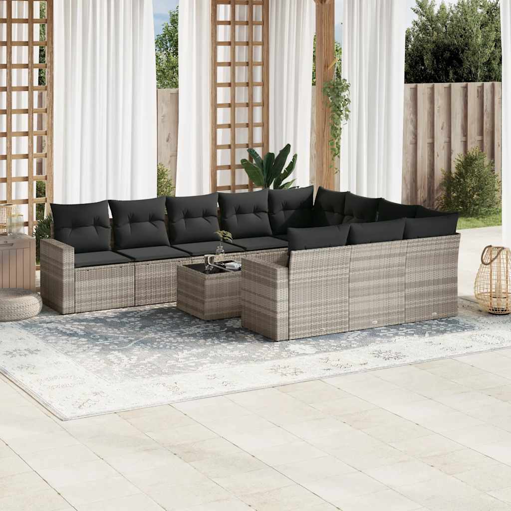 loungesæt til haven 11 dele med hynder polyrattan grå