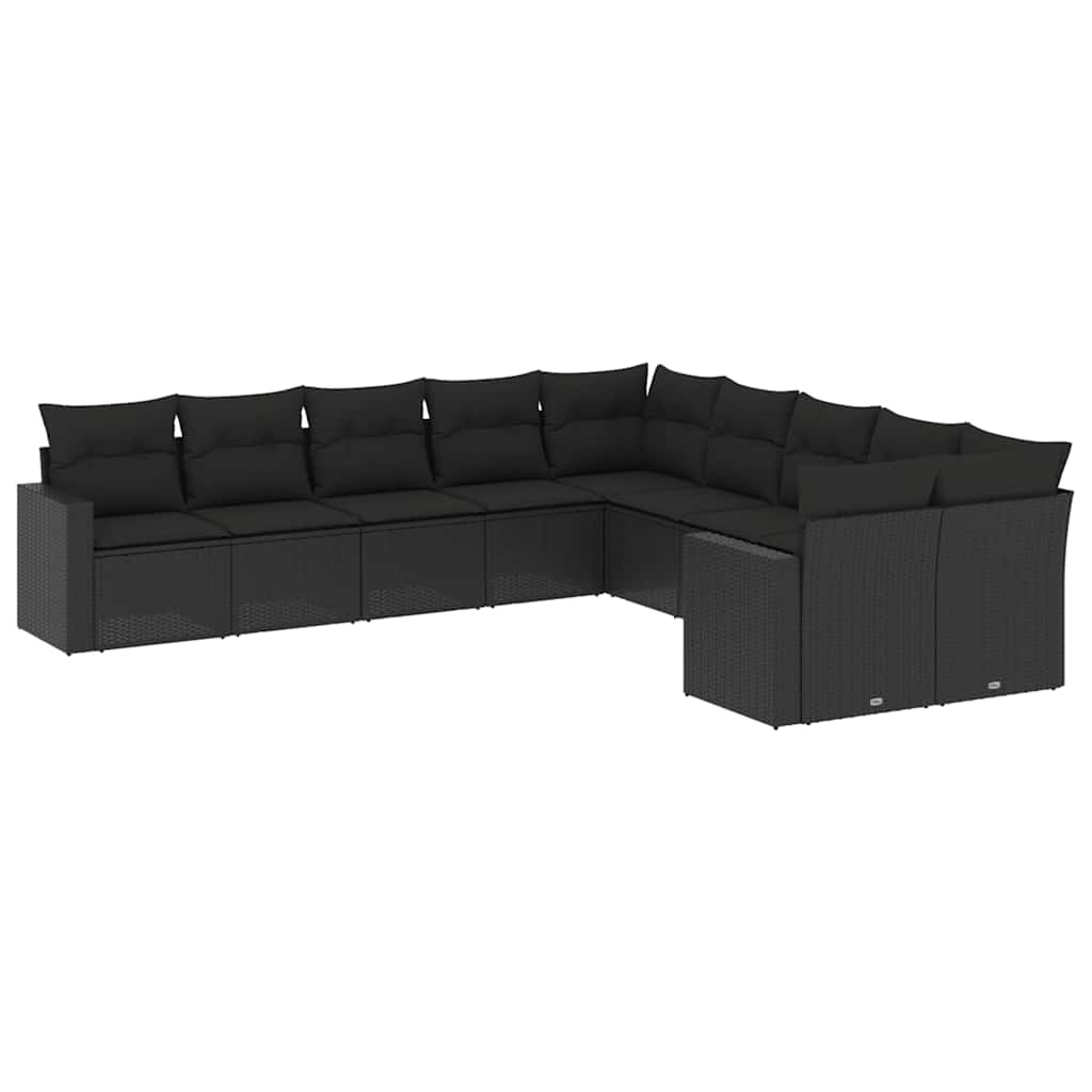 sofasæt til haven 10 dele med hynder polyrattan sort