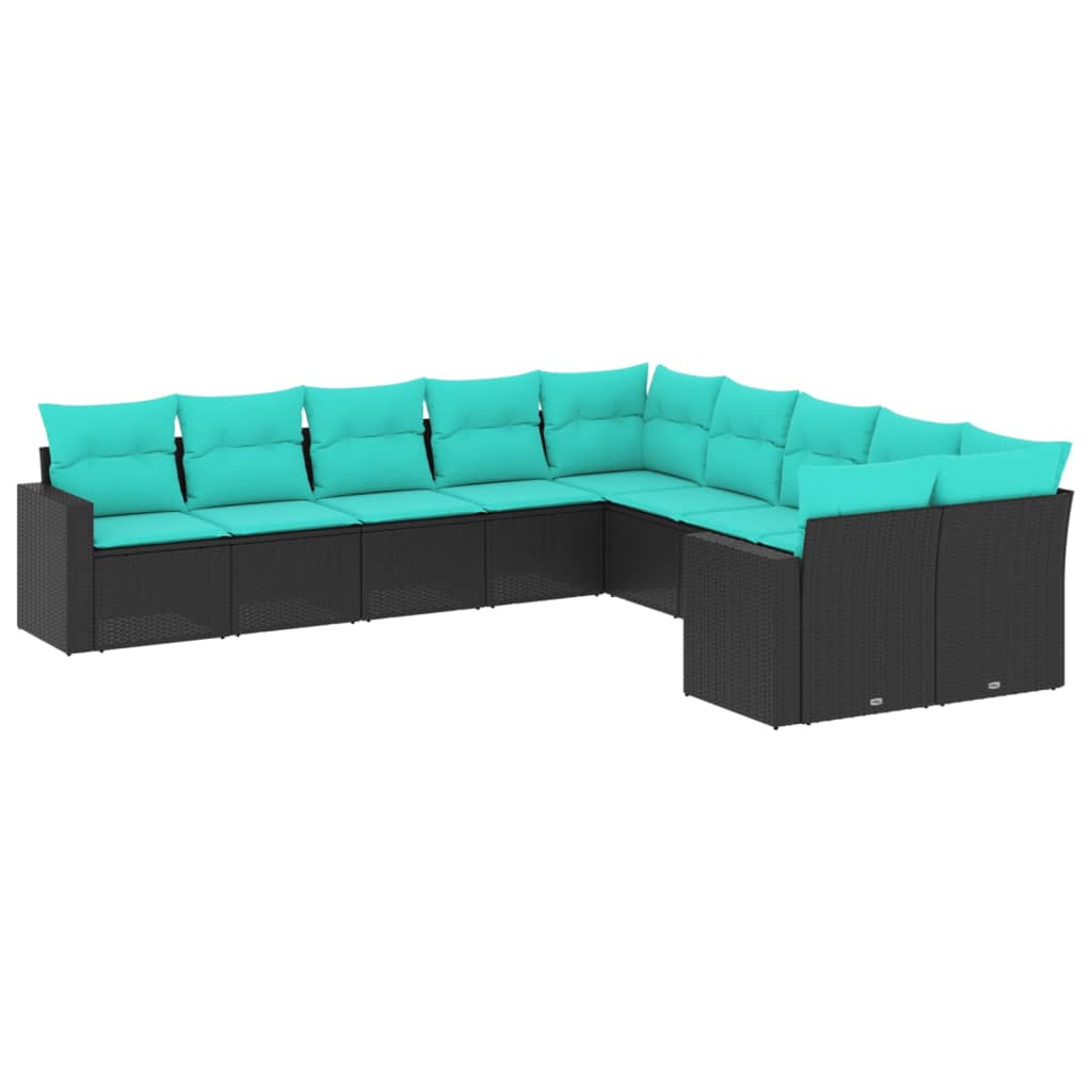 sofasæt til haven 10 dele med hynder polyrattan sort