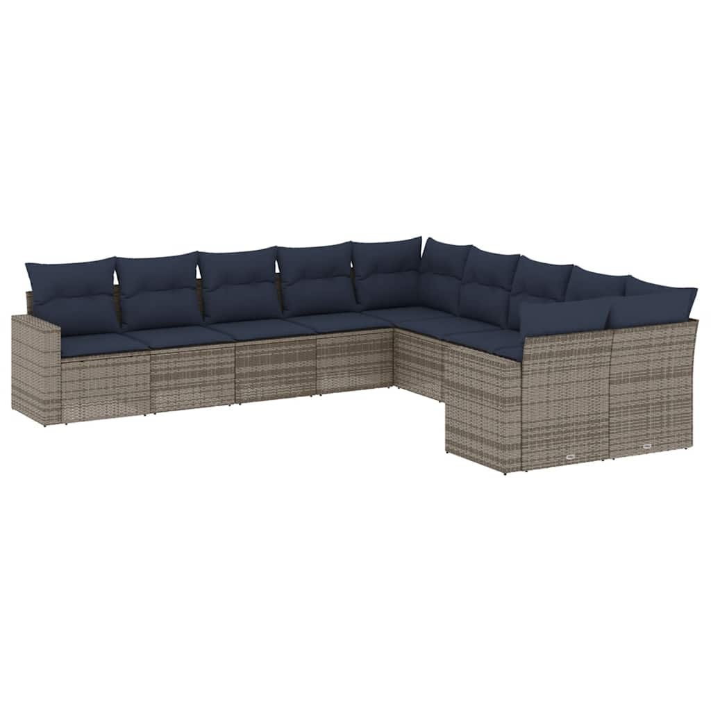 sofasæt til haven 10 dele med hynder polyrattan grå