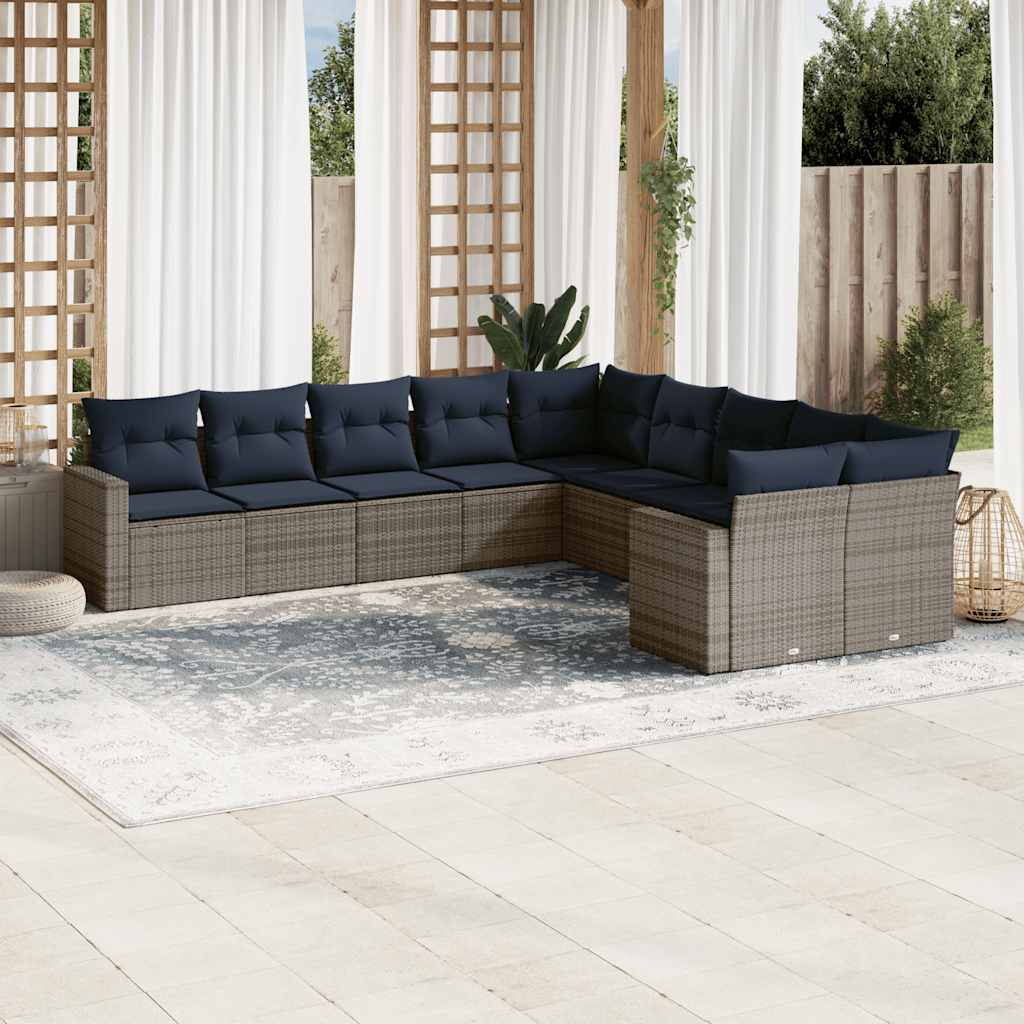 sofasæt til haven 10 dele med hynder polyrattan grå