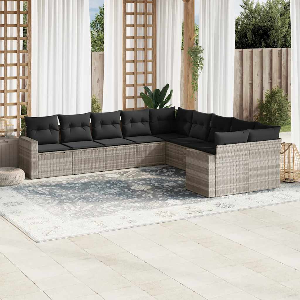 sofasæt til haven 10 dele med hynder polyrattan lysegrå