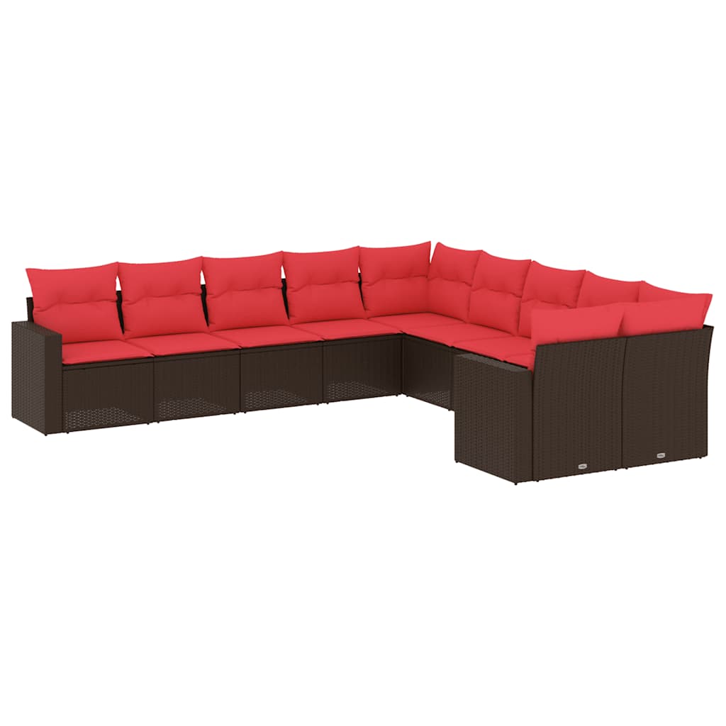sofasæt til haven 10 dele med hynder polyrattan brun