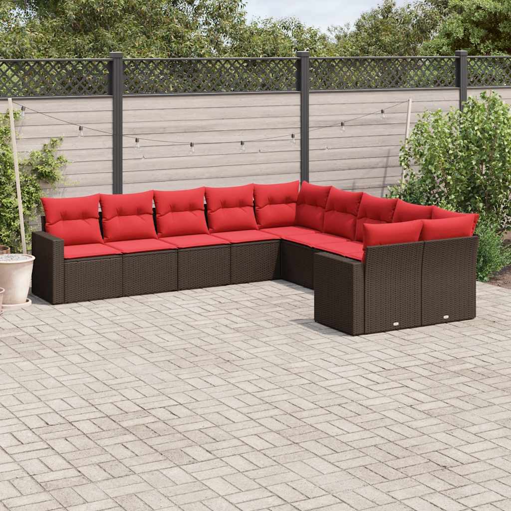 sofasæt til haven 10 dele med hynder polyrattan brun
