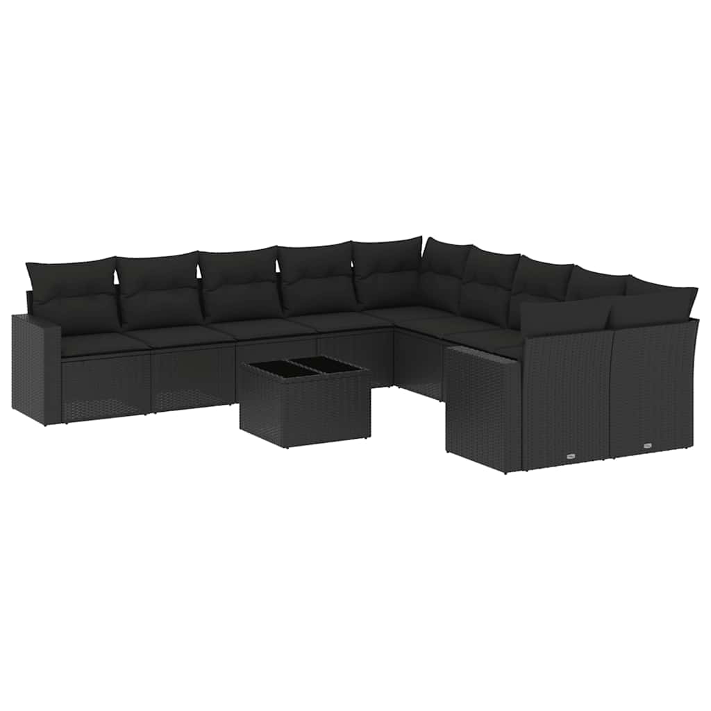 sofasæt til haven 11 dele med hynder polyrattan sort