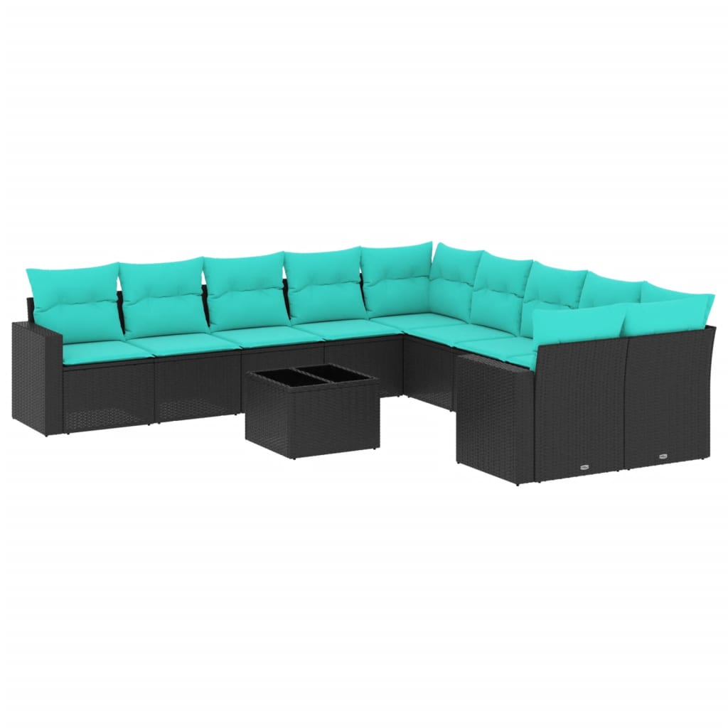 sofasæt til haven 11 dele med hynder polyrattan sort