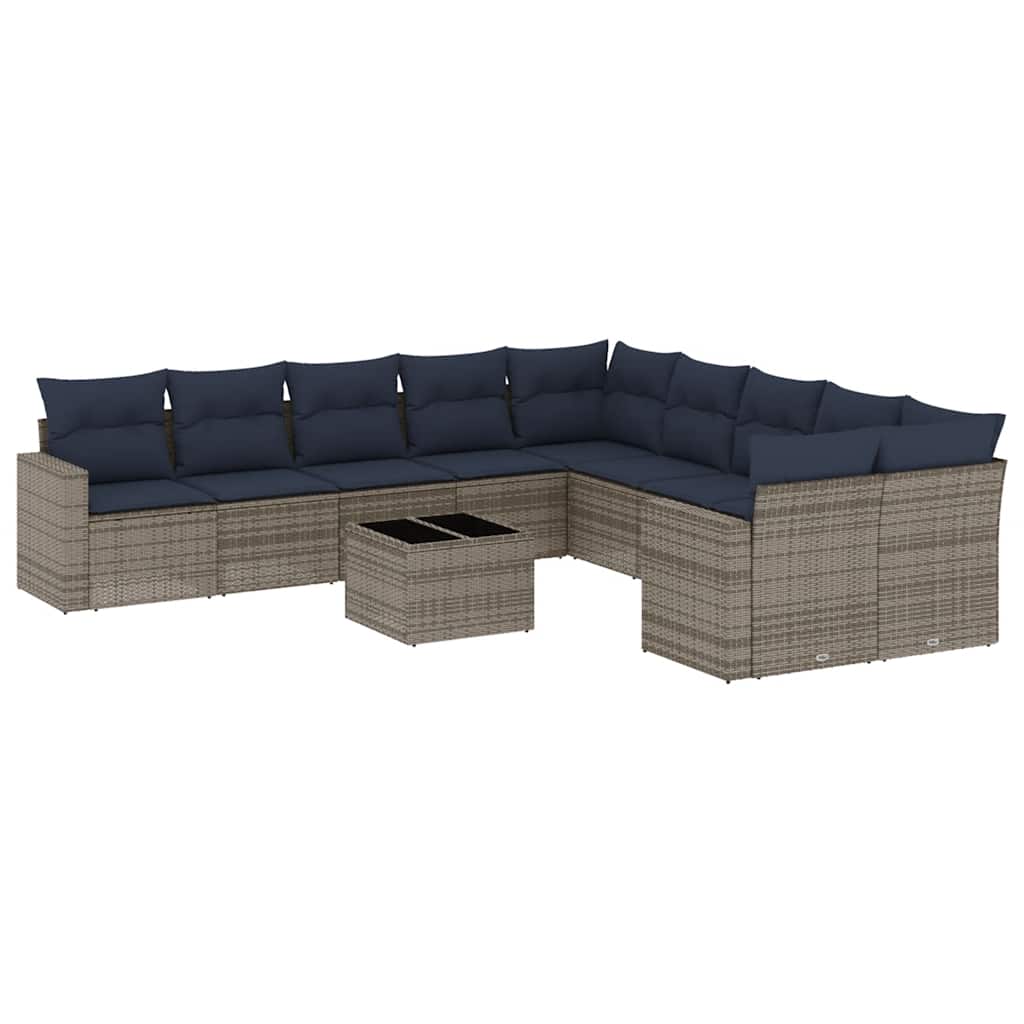 loungesæt til haven 11 dele med hynder polyrattan grå