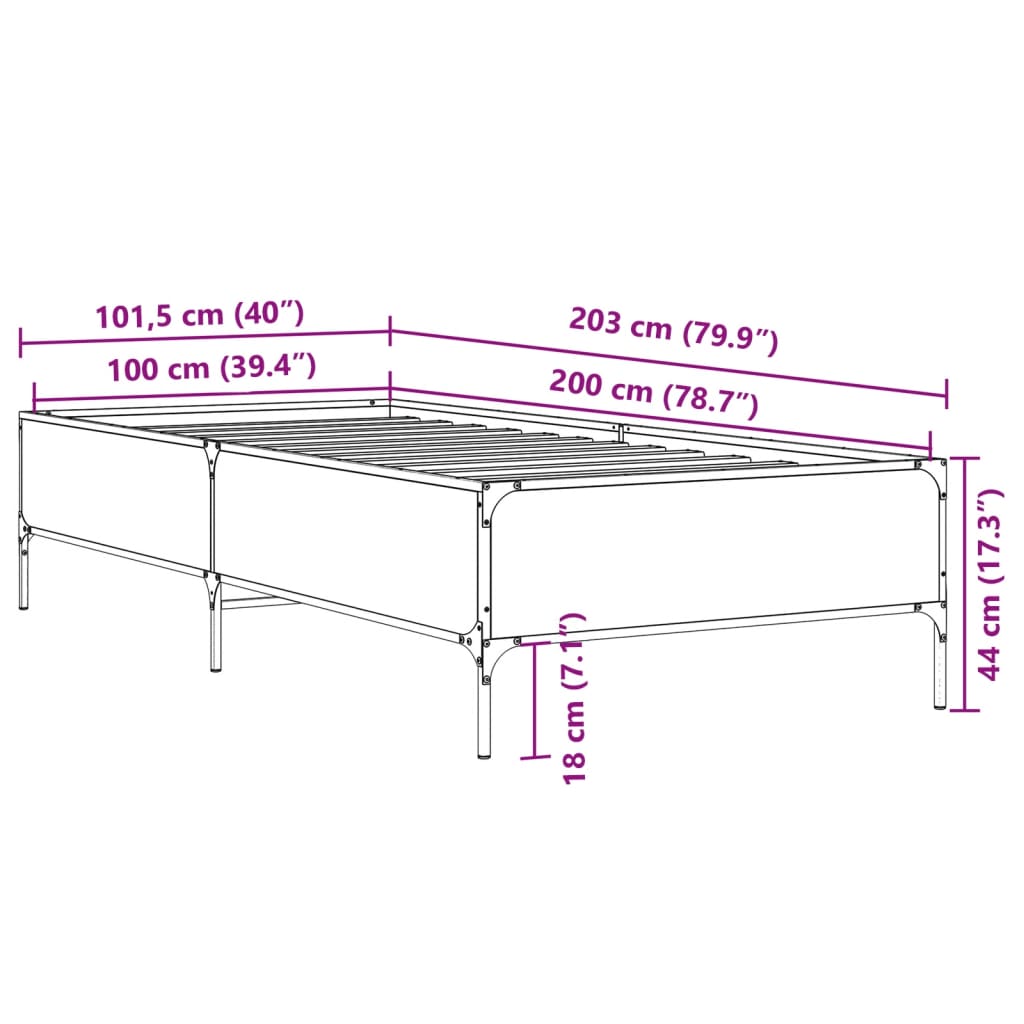 sengeramme 100x200 cm konstrueret træ og metal sort