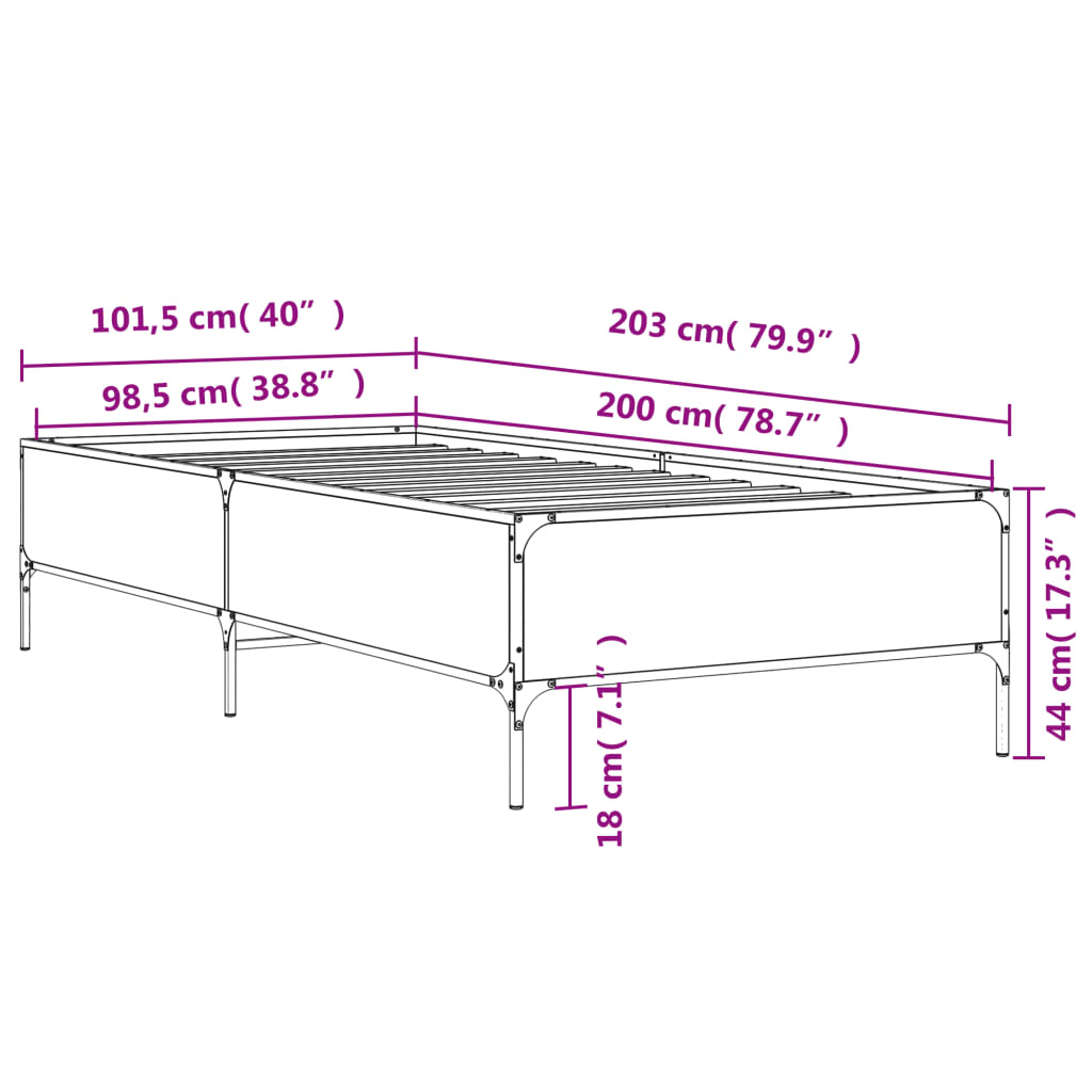 sengeramme 100x200 cm konstrueret træ og metal røget eg