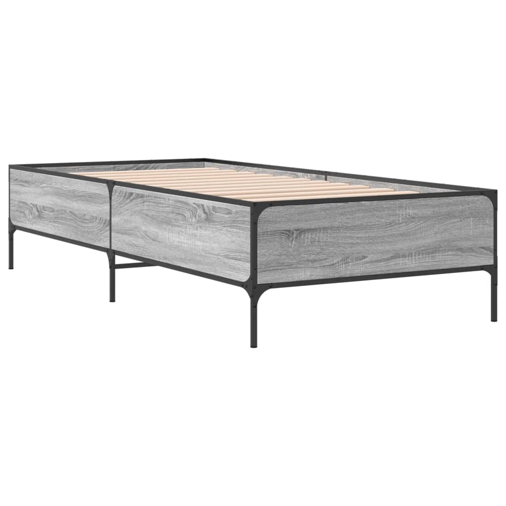 sengeramme 100x200 cm konstrueret træ og metal grå sonoma-eg