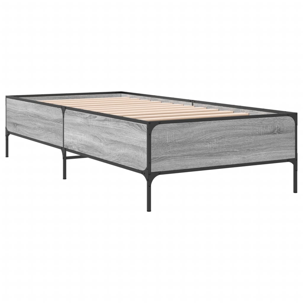 sengeramme 100x200 cm konstrueret træ og metal grå sonoma-eg
