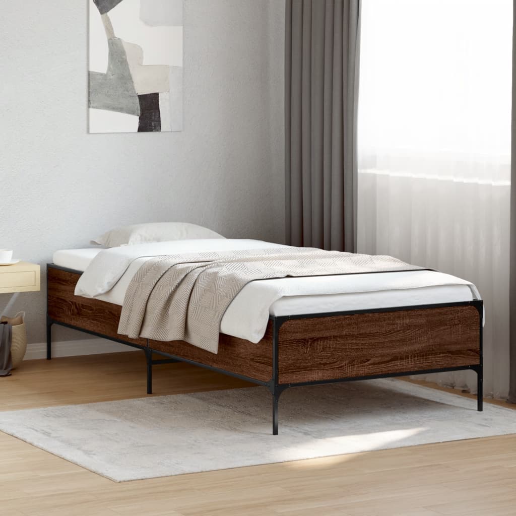 sengeramme 100x200 cm konstrueret træ og metal brunt egetræ