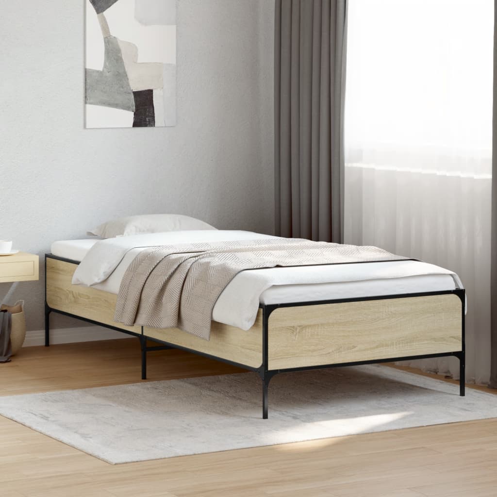 sengeramme 90x200 cm konstrueret træ og metal sonoma-eg