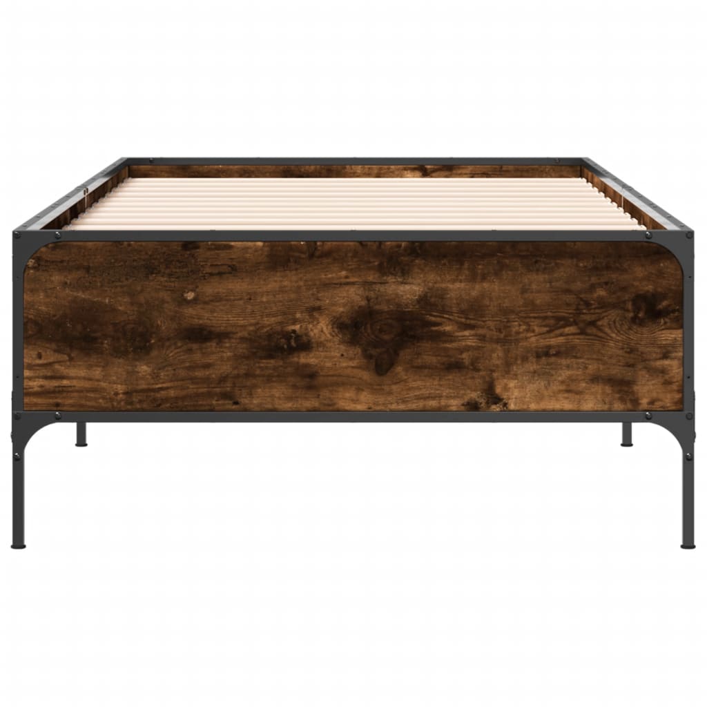 sengeramme 90x200 cm konstrueret træ og metal røget eg