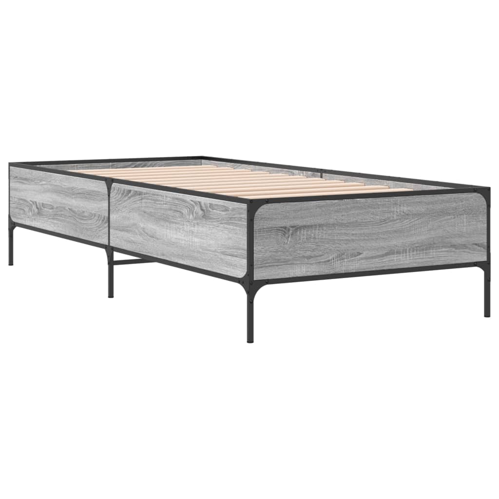 sengeramme 90x200 cm konstrueret træ og metal grå sonoma-eg