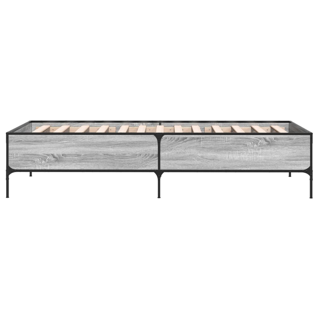sengeramme 90x200 cm konstrueret træ og metal grå sonoma-eg