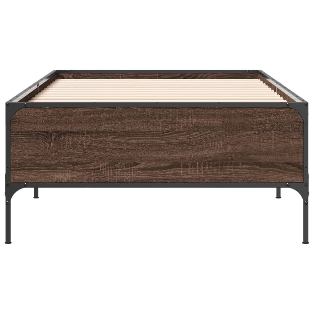 sengeramme 90x200 cm konstrueret træ og metal brun egetræsfarve