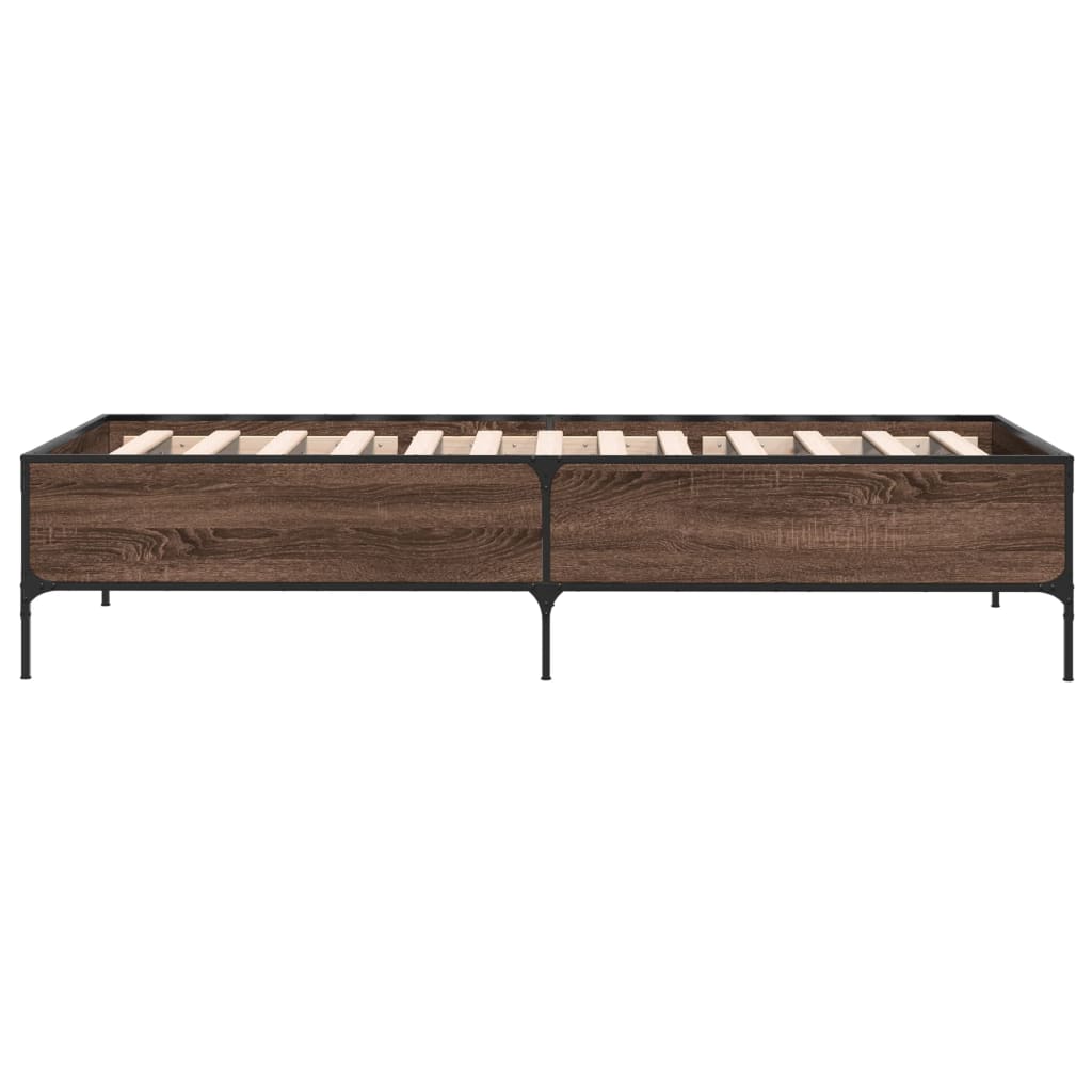 sengeramme 90x200 cm konstrueret træ og metal brun egetræsfarve