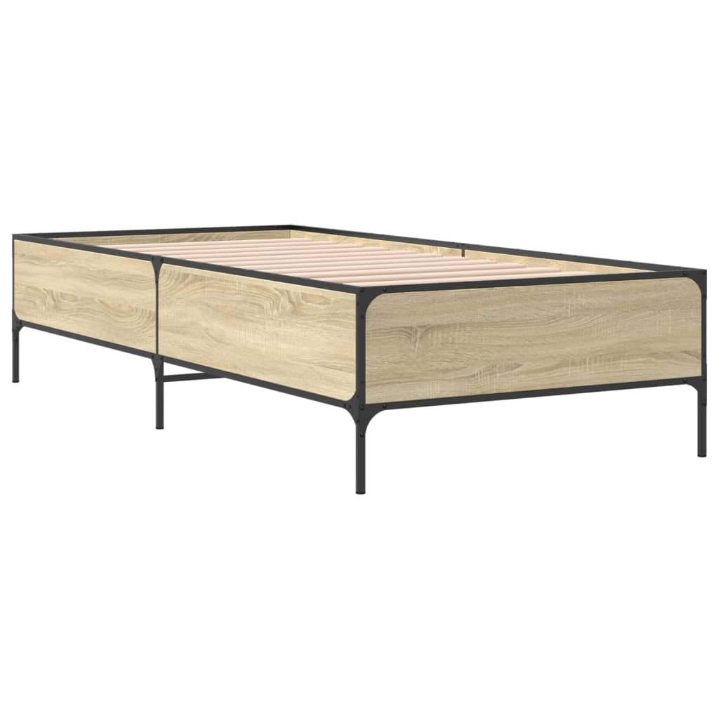 sengeramme 90x190 cm konstrueret træ og metal sonoma-eg