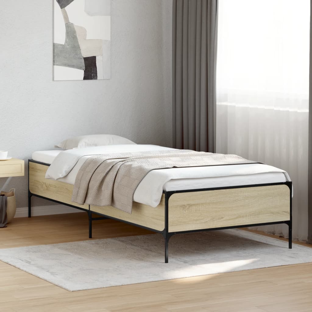 sengeramme 90x190 cm konstrueret træ og metal sonoma-eg