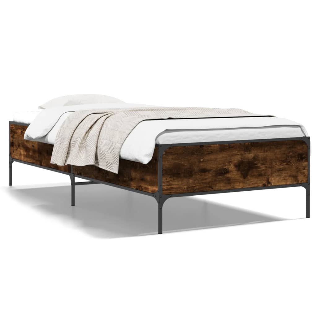 sengeramme 90x190 cm konstrueret træ og metal røget eg