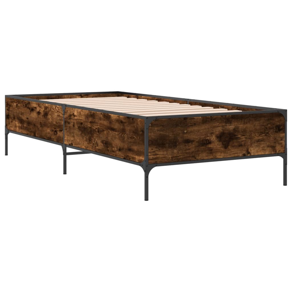 sengeramme 90x190 cm konstrueret træ og metal røget eg