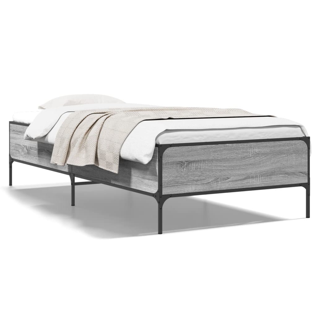 sengeramme 90x190 cm konstrueret træ og metal grå sonoma-eg