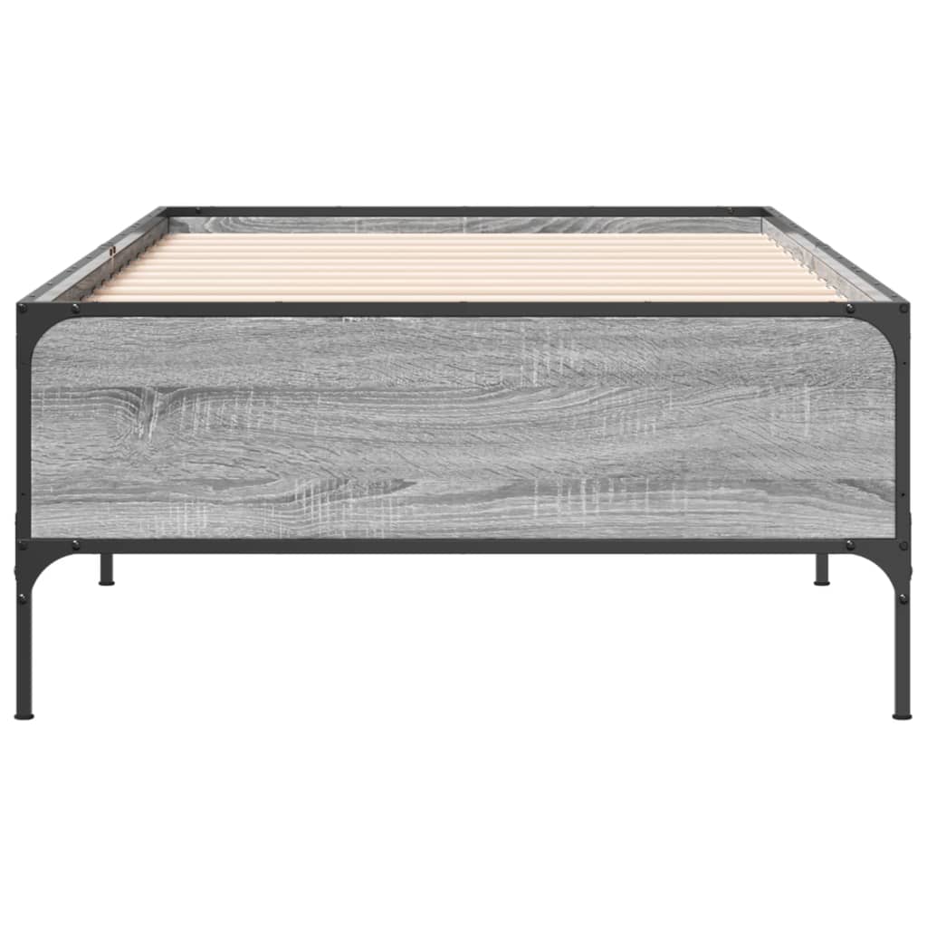 sengeramme 90x190 cm konstrueret træ og metal grå sonoma-eg