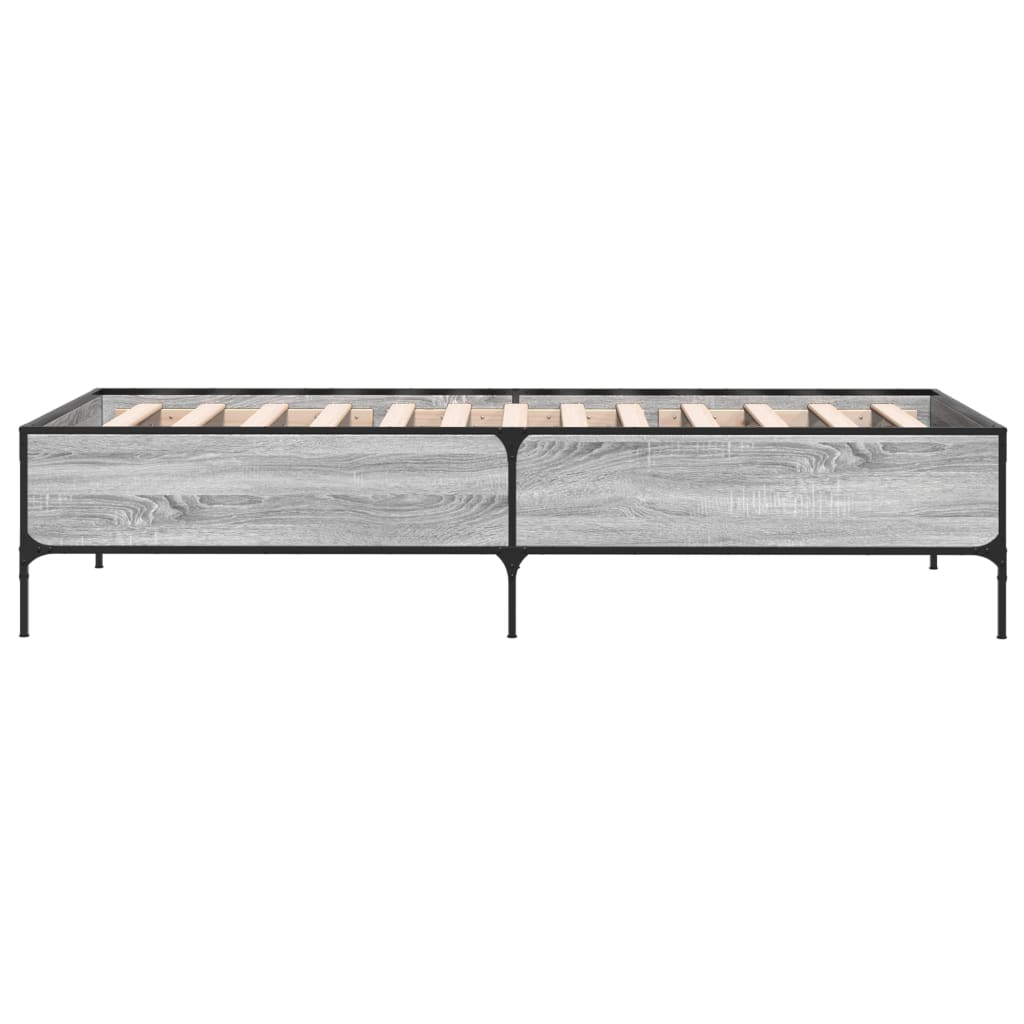 sengeramme 90x190 cm konstrueret træ og metal grå sonoma-eg