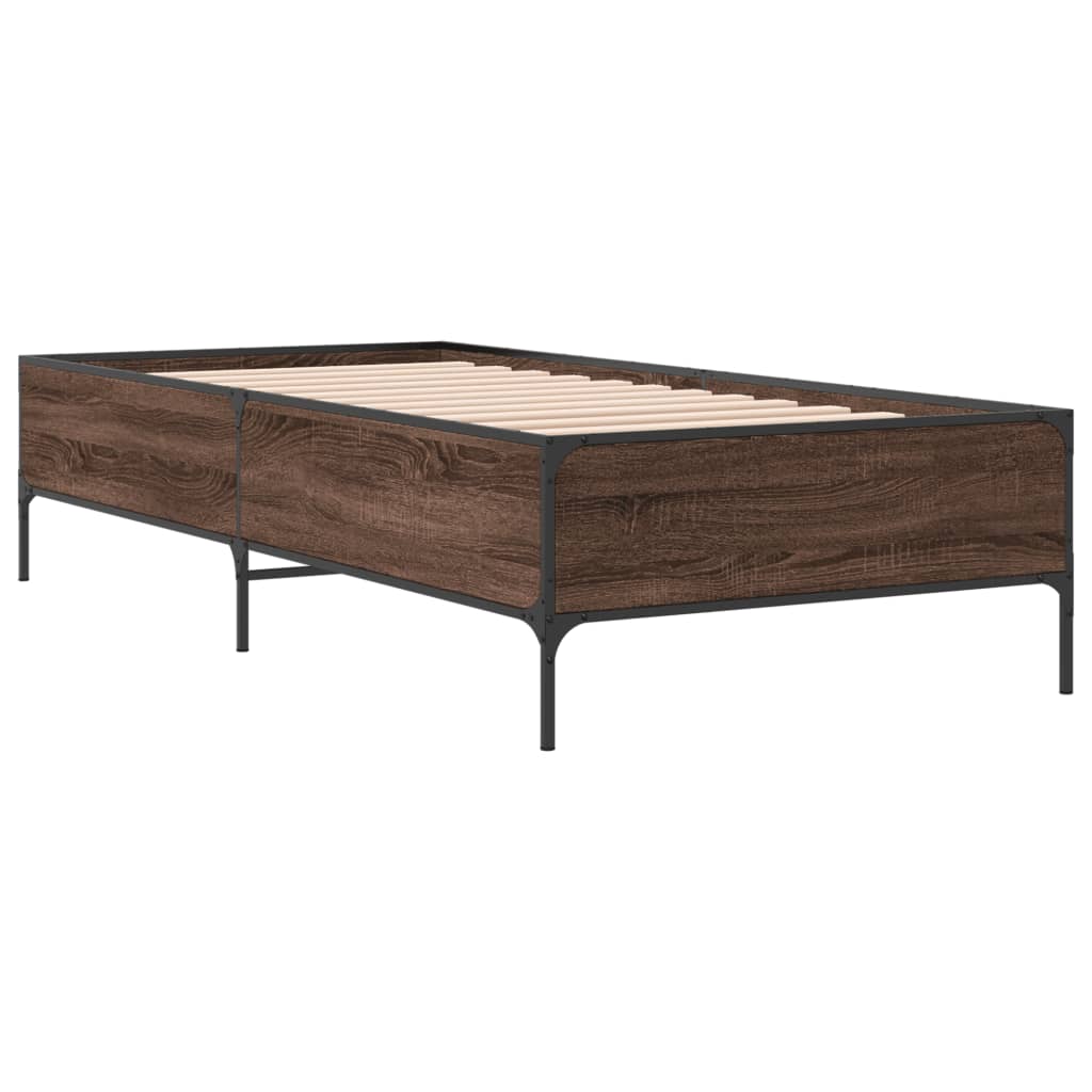 sengeramme 90x190 cm konstrueret træ og metal brun egetræsfarve