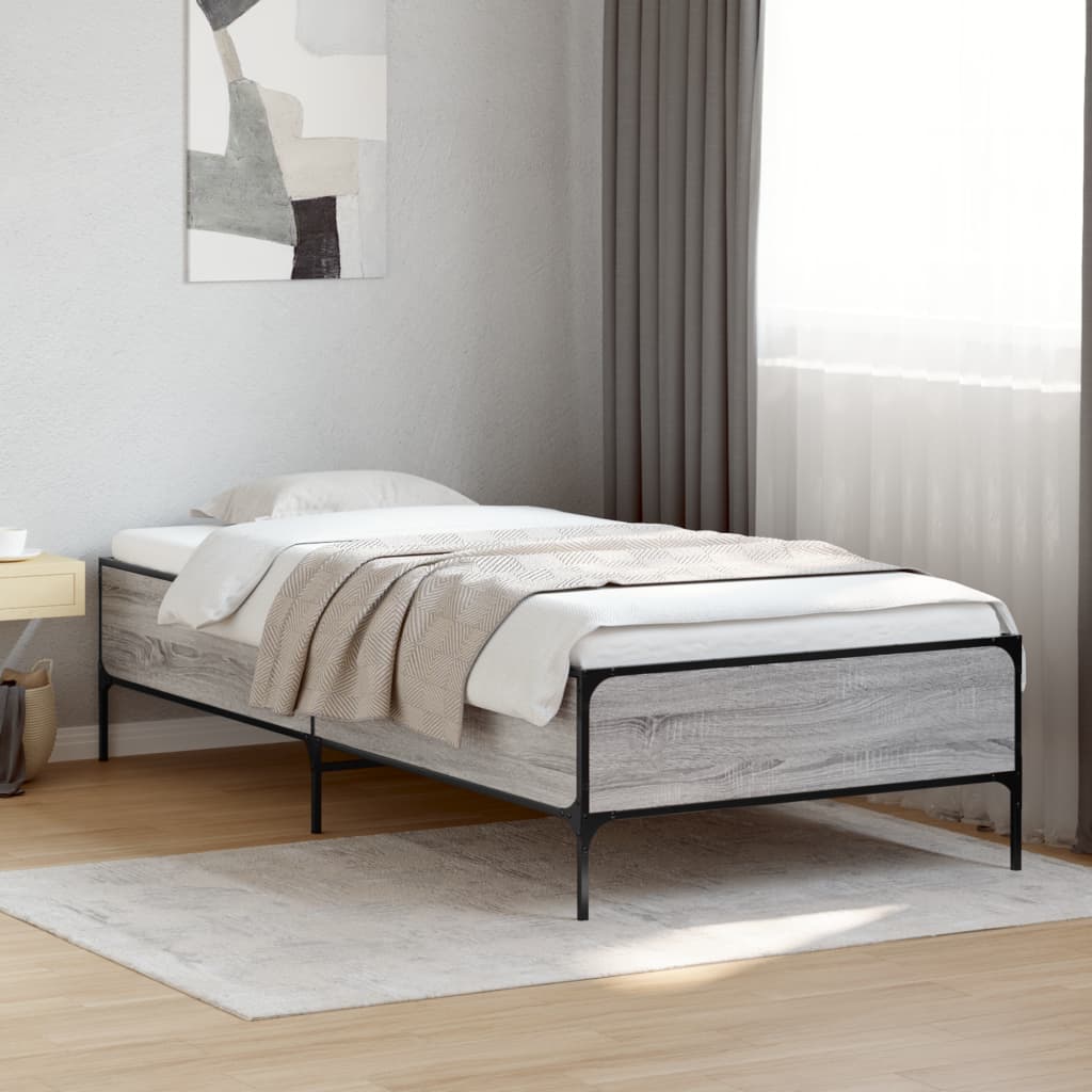sengeramme 75x190 cm konstrueret træ og metal grå sonoma-eg